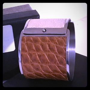 Genuine CROC + STINGRAY skin silver cuff bracelet